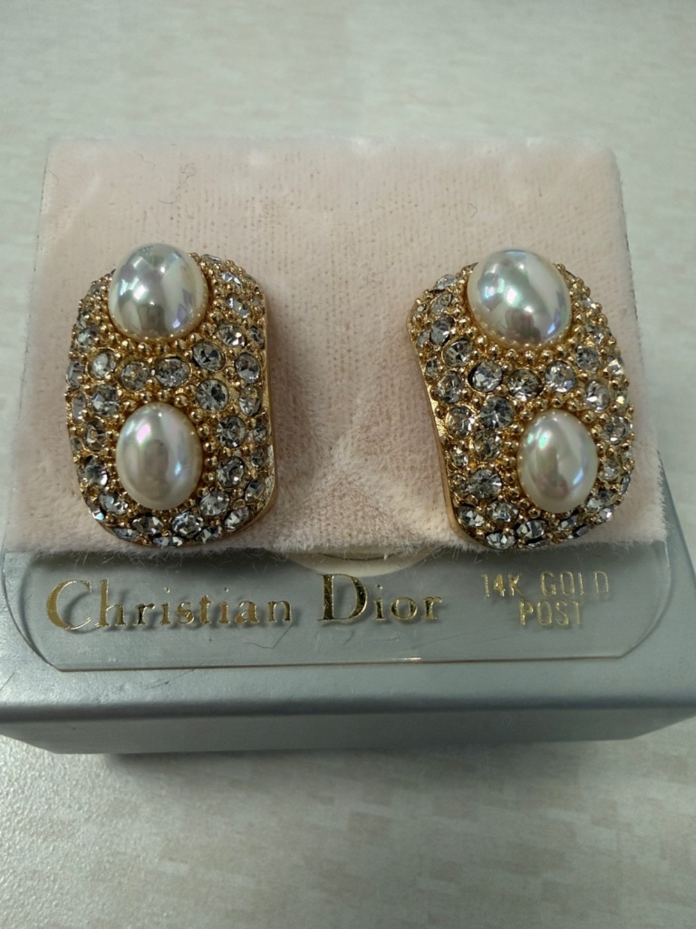 Dior Gold-Tone Crystal and Pearl Pierced Earrings - Picture 2 of 10